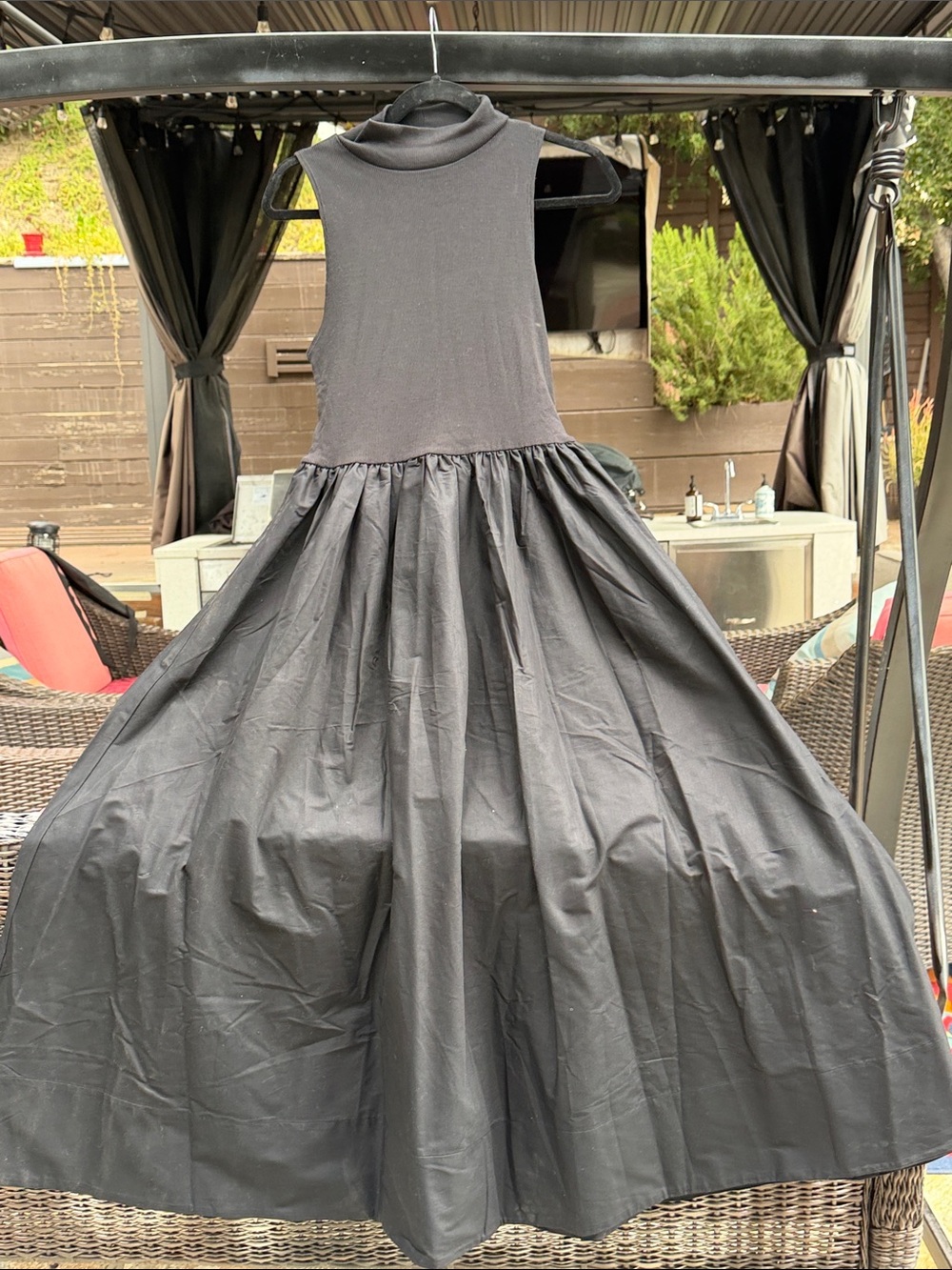 Reformation Black Mock Neck Mixed Media Midi Dress NWOT large petite - Picture 3 of 6
